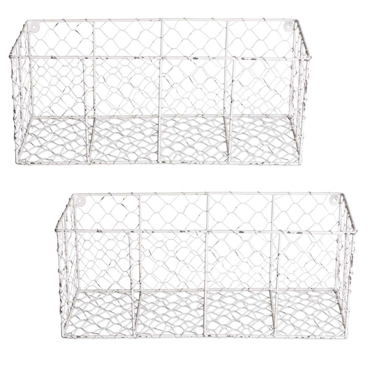 DII® Medium Antique White Wall Mount Chicken Wire Baskets, 2ct.